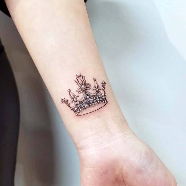 Intricate Crown Tattoo Womens Wrists