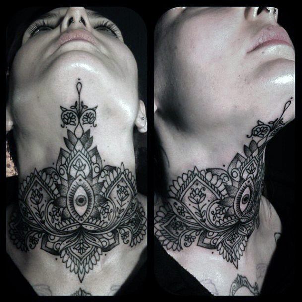 Intricate Pattern Neck Tattoo Women
