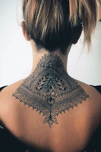 Intricate Womens Tribal Tattoo Neck