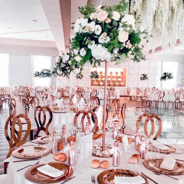 Intriguing Rose Gold Wedding Decor Inspiration Luscious Hanging Floral Bouquet