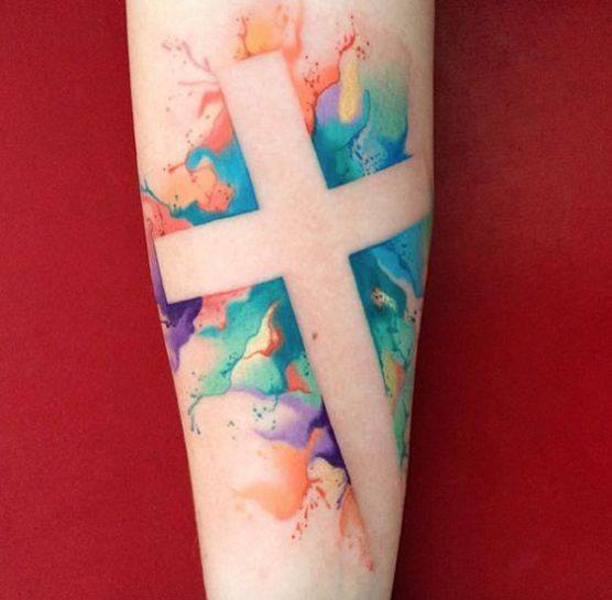 Inverse Cross Colored Tattoo Wrists Women