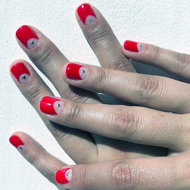Inverse French Bright Red Nails For Women
