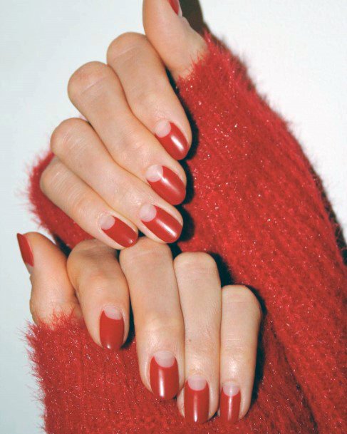 Inverse French Manicure Short Red Nails For Women