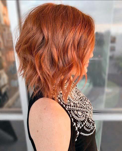 Inverted Wedge Wavy Hair Light Coppery Red Hair For Women