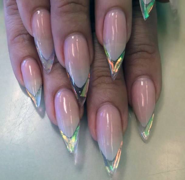 Iridescent Nails At Tips For Women