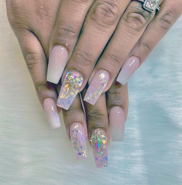 Iridescent Nails With Diamond Sparkles Women