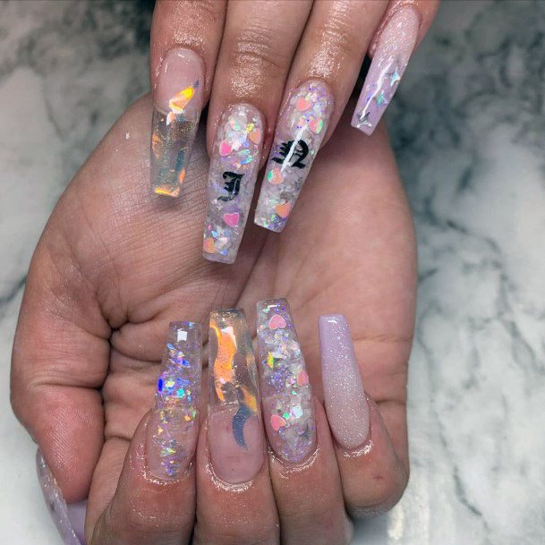 Iridescent Nails With Sparkles Women