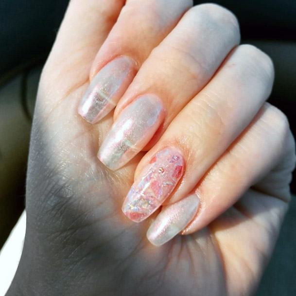 Ivory White Iridescent Nails Women