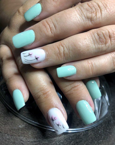 Japanese Blossom Design On Square Nails