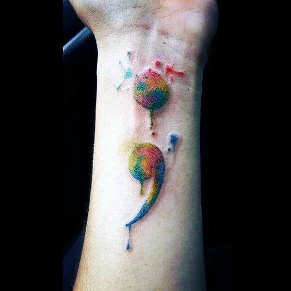 Jazzy Colored Semi Colon Tattoo Womens Forearm