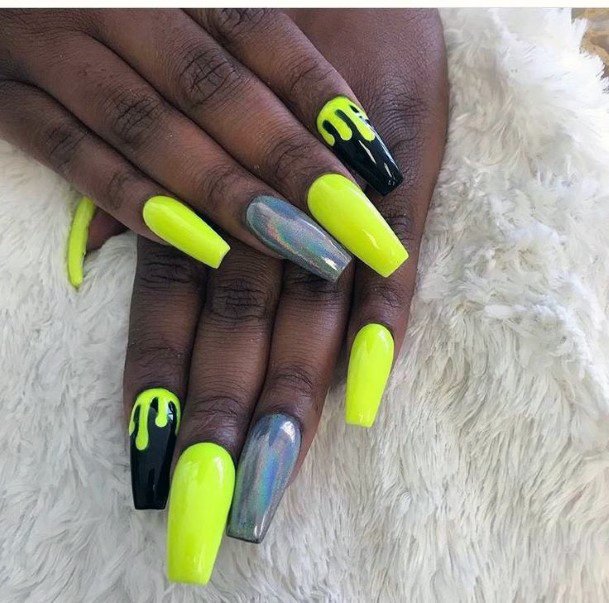 Jazzy Neon Yellow Nails Women