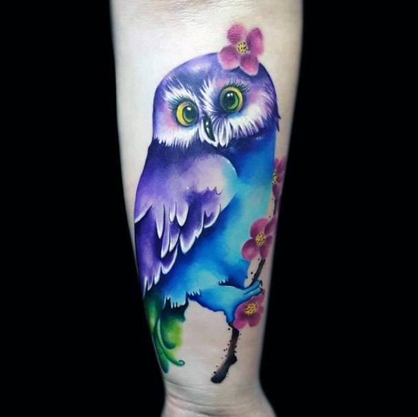 Jazzy Owl Tattoo For Women On Legs