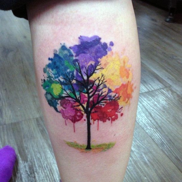 Jazzy Tree Tattoo For Women Legs