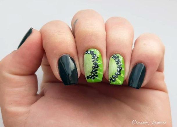 Jet Black And Kiwi Nails Women