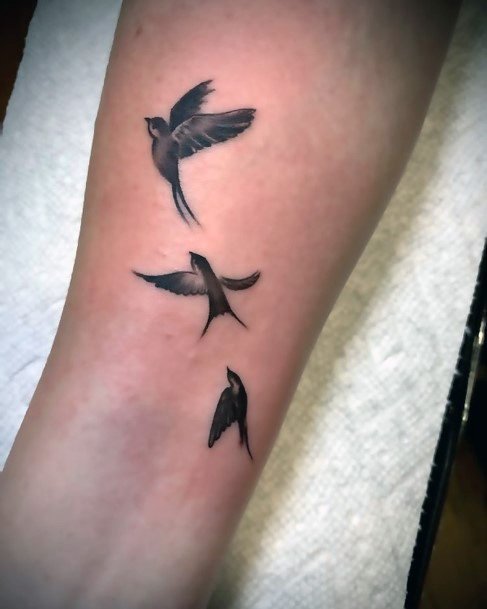 Jet Black Doves Tattoo Womens Wrists