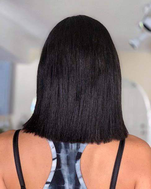 Jet Black Shoulder Length Hair Straight Smooth Summer Cut