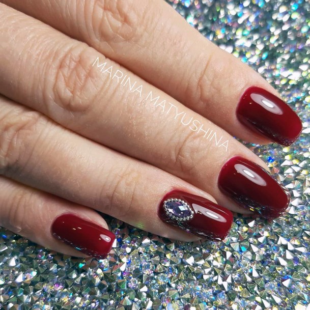 Jewelled Wine Red Nails For Women