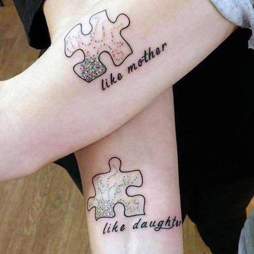 Jigsaw Mother Daughter Tattoo Forearms