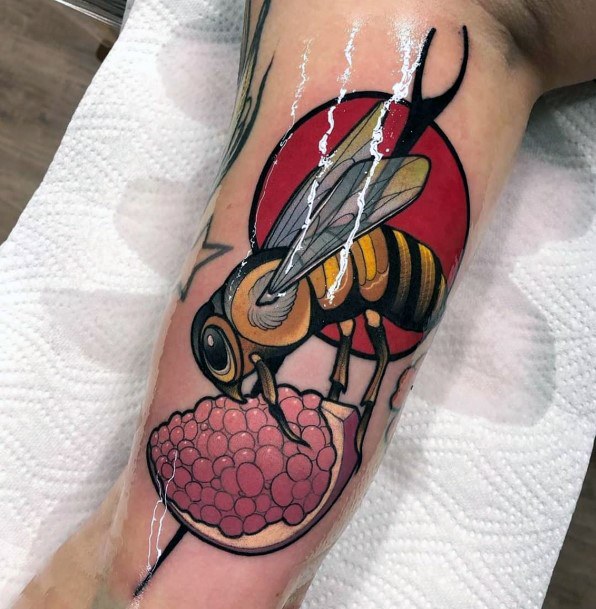 Juicy Fruit And Honey Bee Tattoo For Women