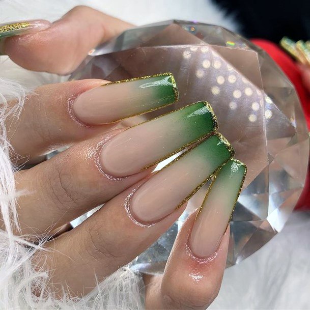 Juicy Green And Gold Tipped Nails Women