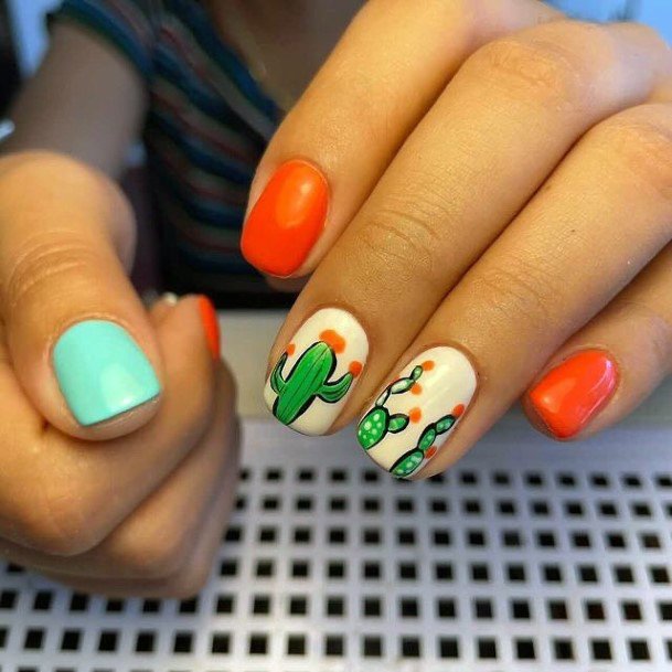 Juicy Orange Cactus Nails Women