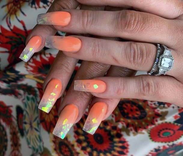 Juicy Orange Iridescent Nails Women