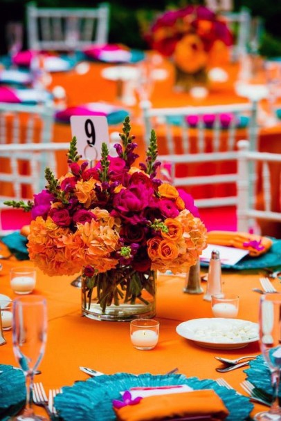 Juicy Orange Themed Dining Indian Wedding Flowers