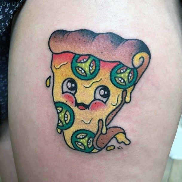 Juicy Pizza With Olives Tattoo For Women