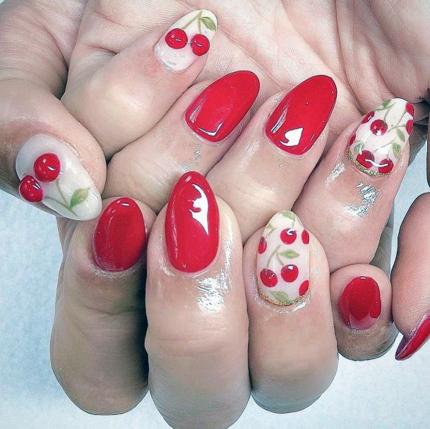 Juicy Red Cherry Art On Nails Women