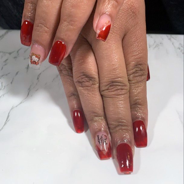 Juicy Red Hello Kitty Nails