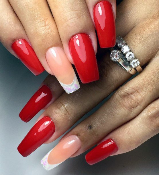 Juicy Red With French Accent Attractive Nails