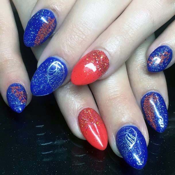 Juicy Royal Blue And Orange Nails For Women