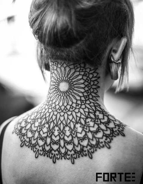 Kaleidoscope Neck Tattoo Art For Women