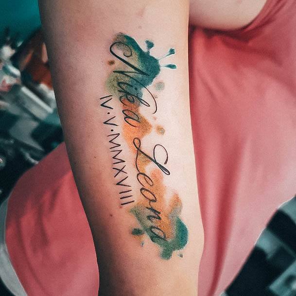 Kids Name Girls Tattoo Ideas Watercolor Roman Numeral