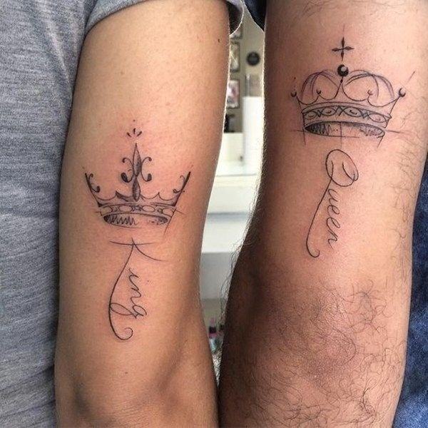 King And Queen Couple Tattoo On Arms