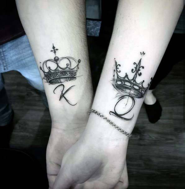 King And Queen Crown Tattoo Womens Ankles