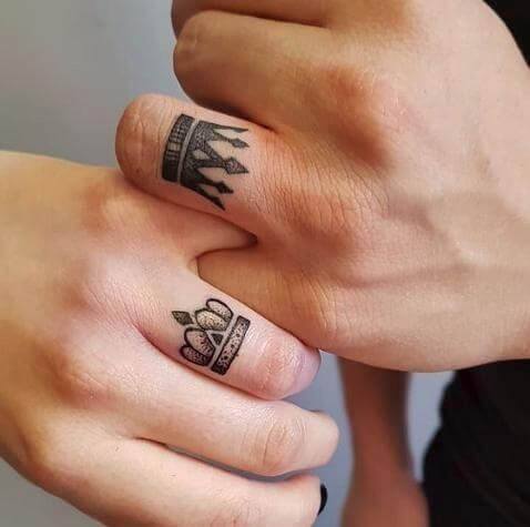 King And Queen Crowns Couple Tattoo Fingers