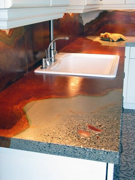 Kitchen Countertop Ideas Muti Colored Concrete With Agate Inlay Design
