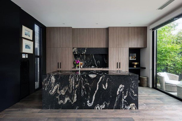 Kitchen Countertop Ideas Ultra Modern Black Marble Waterfall Island
