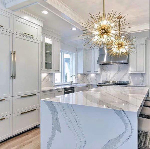 Kitchen Countertops Matched Marble Waterfall