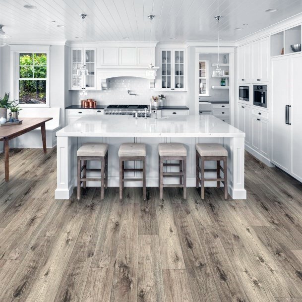 Kitchen Flooring Ideas Rustic Hardwood Floors White Cabinets With Island