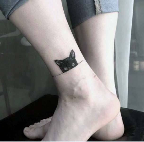 Kitty Black Anchor Womens Legs Tattoo