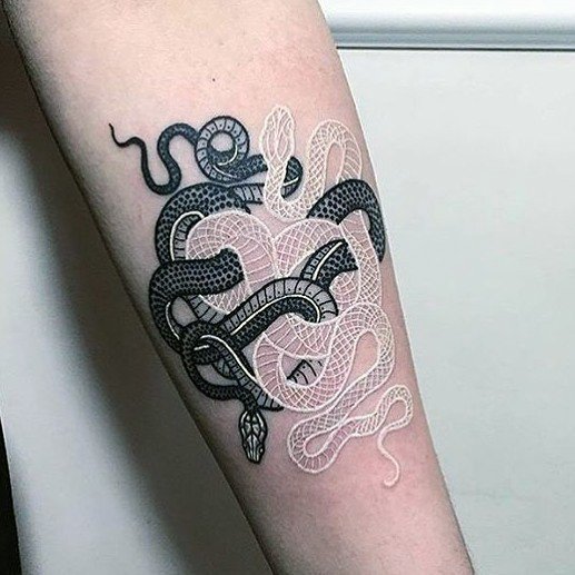 Knotted Snakes Tattoo White Ink Black Design Women