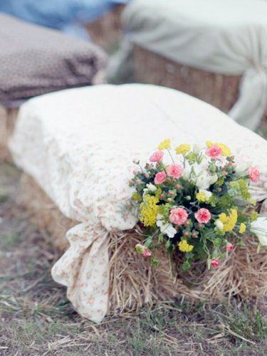 Lace Covered Hay Ceremony Seating Country Wedding Ideas