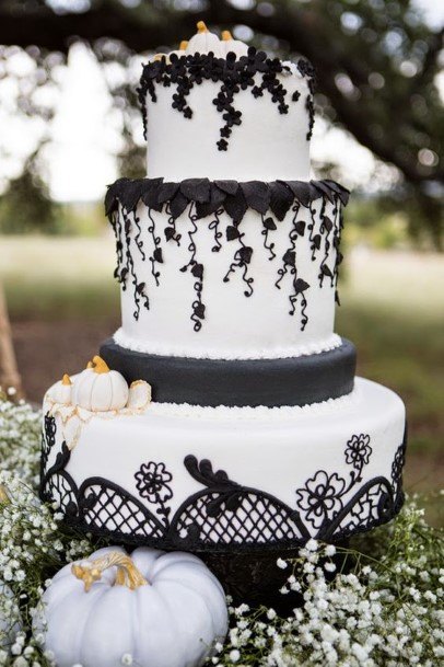 Laced Net Black And White Halloween Wedding Cake