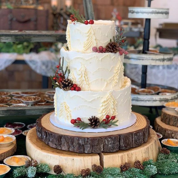 Laced White Rustic Wedding Cake With Smattering Of Berries