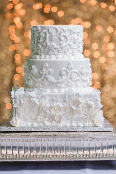 Laced White Square Wedding Cake