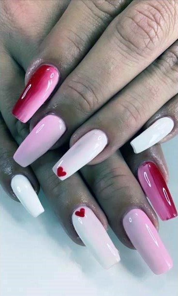 Lacquer Finish Red And Pink Nails For Women