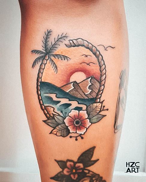 Ladies Beach Tattoo Design Inspiration