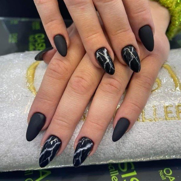 Ladies Black And White Marble Nail Design Inspiration